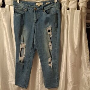 Nicki Minaj Light Blue Distressed Cropped Jeans  7/8